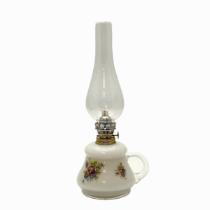 Petrolejová lampa Tereza opálová s květinovým obtiskem