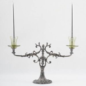 Svícen cínový doplněný sklem - dvě svíčky