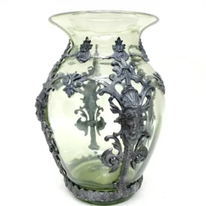 Skleněná váza 21 cm zdobená cínem - Art Nouveau