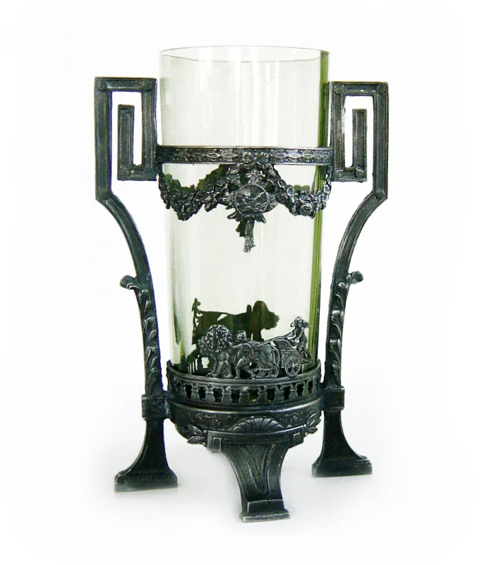 Skleněná váza 25cm v cínové montuře