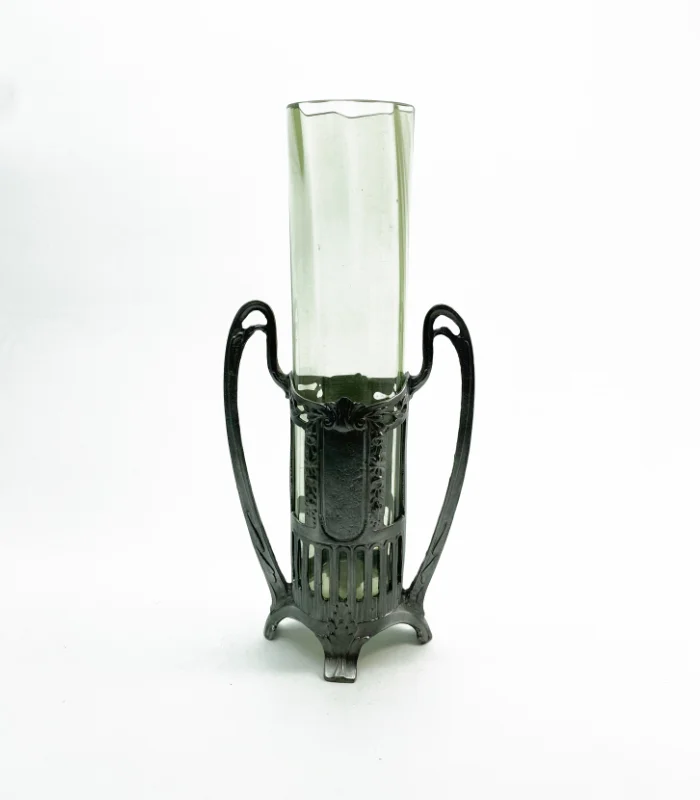 Skleněná váza 20cm v cínové montuře