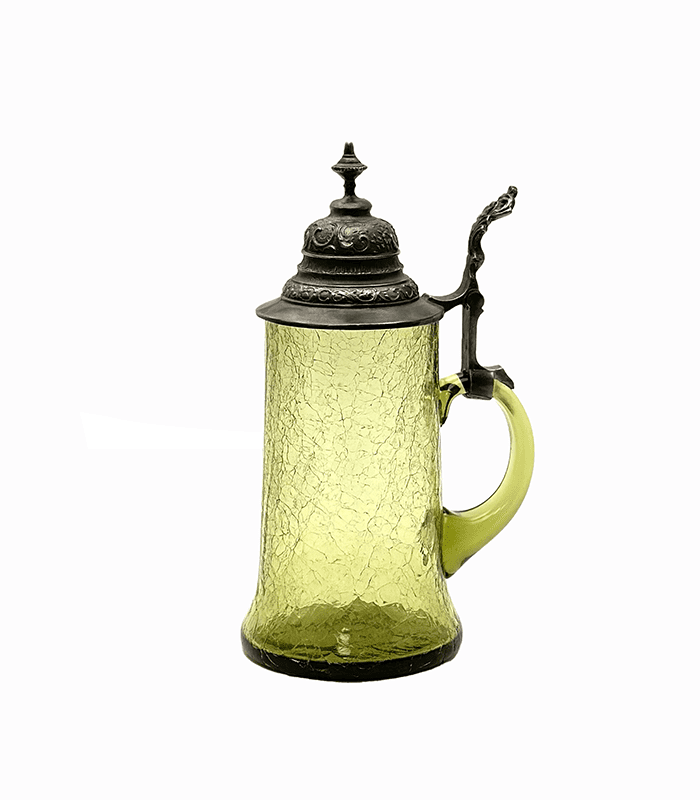 Skleněný půllitr s cínovým víkem