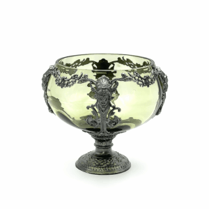 Skleněná mísa zdobená cínem Art Nouveau