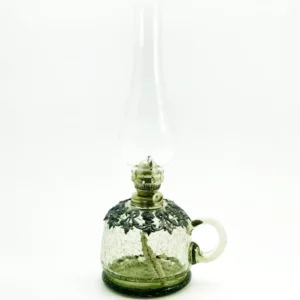 Petrolejová lampa - Krakle - lesní zelená zdobená cínem