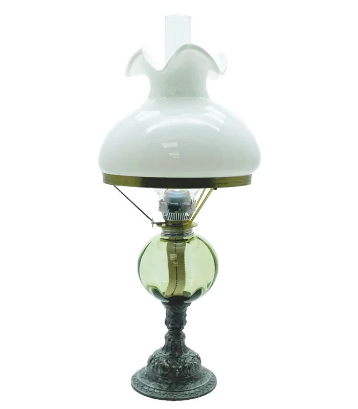 Petrolejová lampa s cínovou nohou - lesní zelená - komplet 3