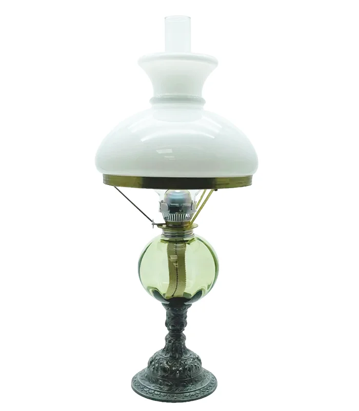 Petrolejová lampa s cínovou nohou - lesní zelená - komplet 4