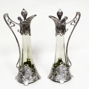 Karafa zdobená cínem - lesní zelená - Art Nouveau - 2ks