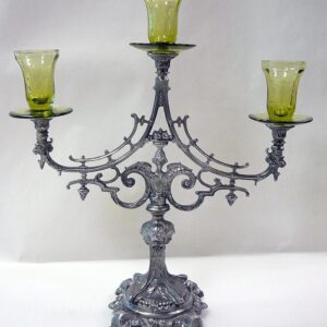 Svícen cínový doplněný sklem - tři svíčky