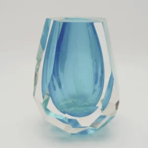 Váza broušená akvamarín - se zataveným zlatem